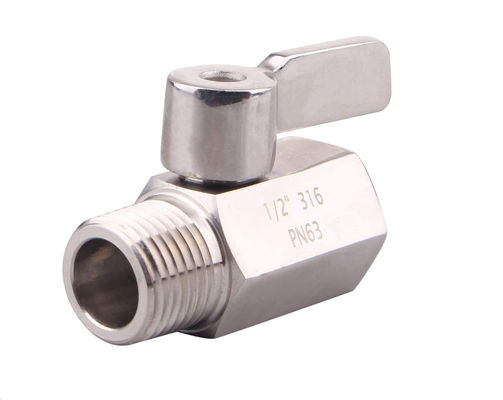 1/2" Edelstahl-Mini-Kugelventil mit weiblichem x männlichem NPT-Draht und Edelstahlgriffe