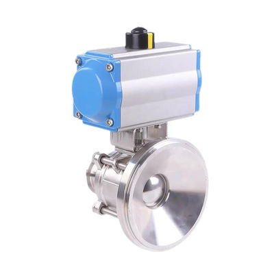 304 316 Edelstahl Hygienische Schweißklemme Flansche Gurtguss Kugelventil mit Pneumatikantrieb