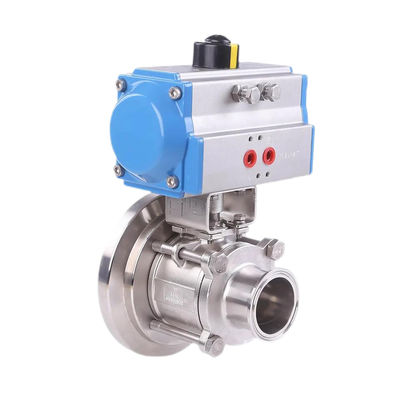 304 316 Edelstahl Hygienische Schweißklemme Flansche Gurtguss Kugelventil mit Pneumatikantrieb