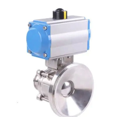 304 316 Edelstahl Hygienische Schweißklemme Flansche Gurtguss Kugelventil mit Pneumatikantrieb