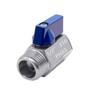 1/2" Edelstahl-Mini-Kugelventil mit weiblichem x männlichem NPT-Draht und Edelstahlgriffe